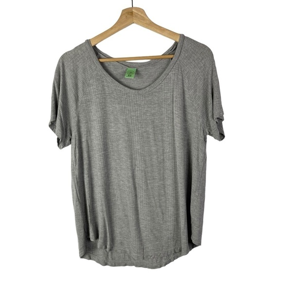 Honeydew Light Gray Ribbed Scoop Neck Short Sleeve T-Shirt M - Picture 1 of 3
